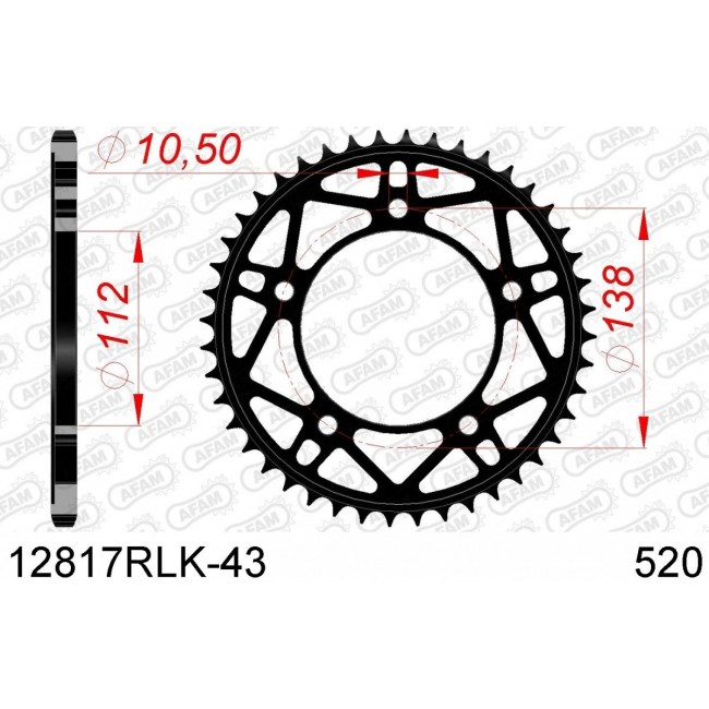 Couronne AFAM Acier 12817RLK - 520 - 43 dents